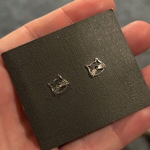 Silver Cat Stud Earrings